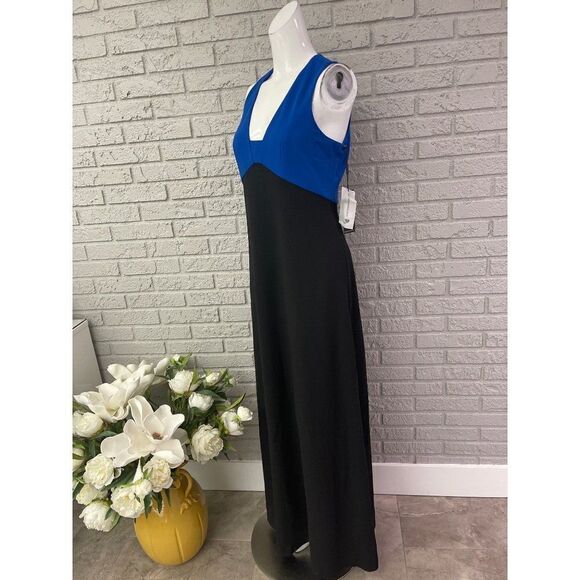 Karl Lagerfeld Black & Blue Color Block Crepe Gown Size 6 NWT - Picture 4 of 10
